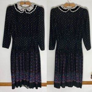 Vintage Gunne Sax black floral midi dress